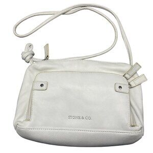 Stone & Co. Woman's purse white leather look silver hardware narrow strap 2 READ